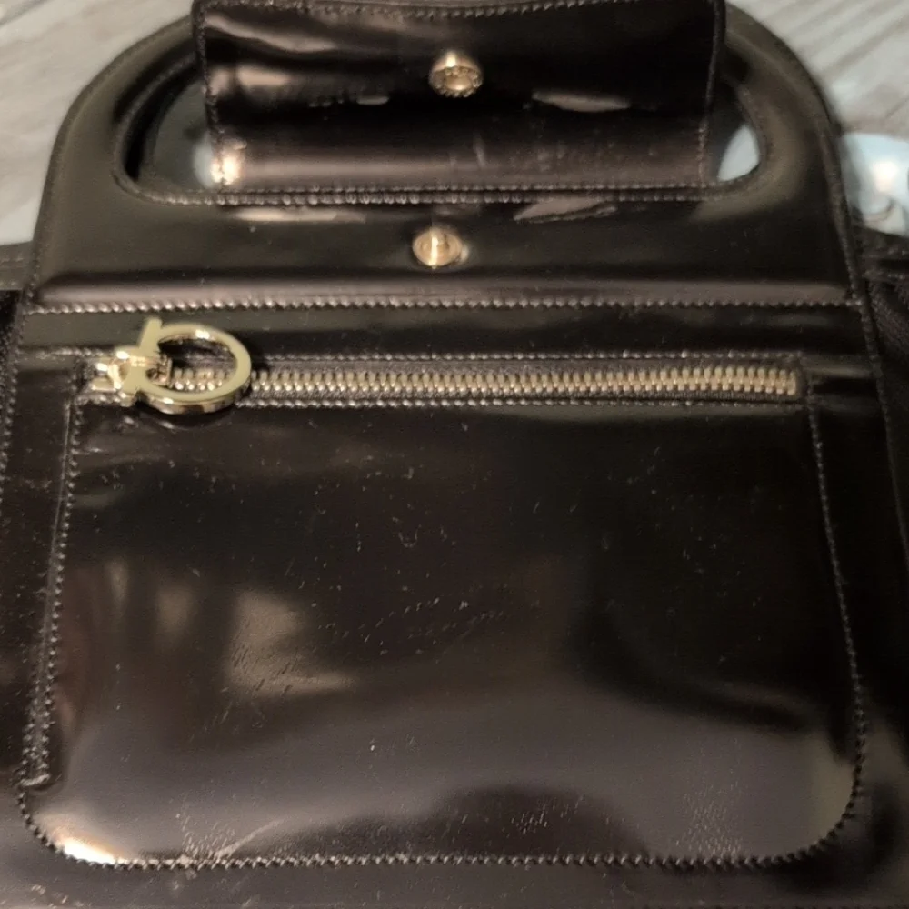 Salvatore Ferragamo Black Tote Bag Italy Big Leather Handles Stylish - Picture 11 of 15